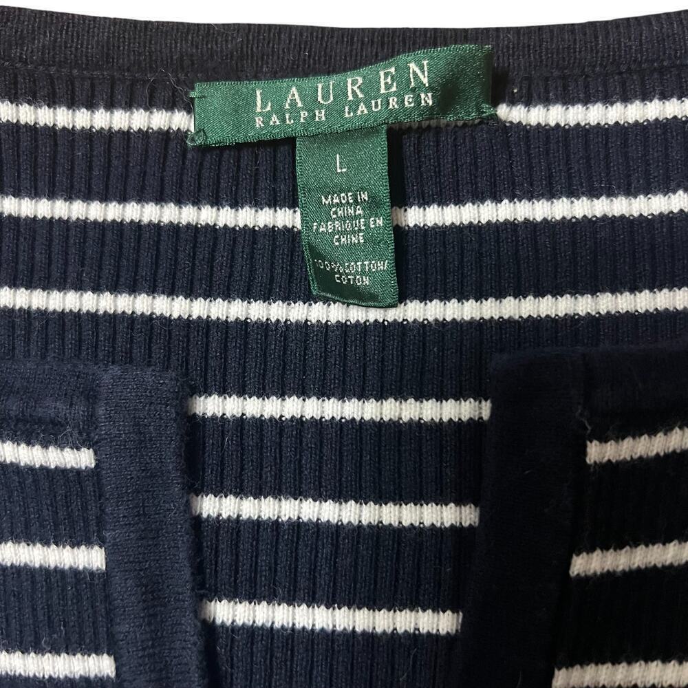 Lauren Ralph Lauren Preppy Navy Striped Top Size Large - Picture 3 of 4